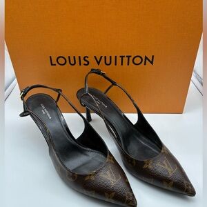Louis Vuitton Brown Monogram Cherie leather Pointed-Toe Slingback Heels